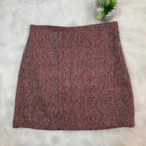 Loft Black Red and White Herringbone Mini Skirt